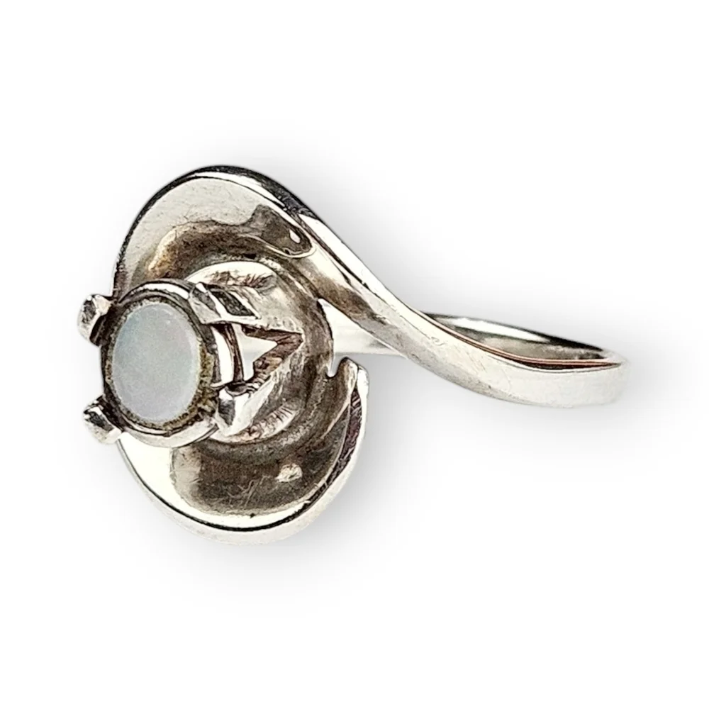Sterling Opal Bypass Ring Wave Design 925 Silver Lab Created Vintage Size 6.5